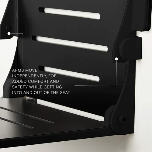 Vista 6 de Seachrome Silhouette Comfort Banco de Ducha Plegable de Montaje en Pared con Brazos, Asiento Negro con Marco Negro Mate Asiento negro con marco