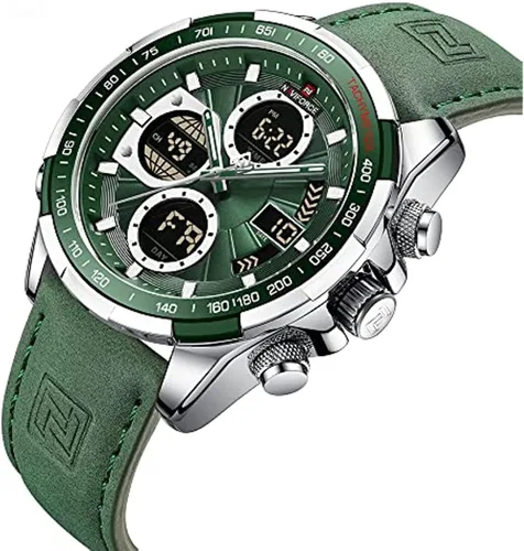 Vista 2 de NAVIFORCE Relojes digitales militares para hombre, reloj analógico de cuarzo, resistente al agua, reloj deportivo multifuncional de cuero