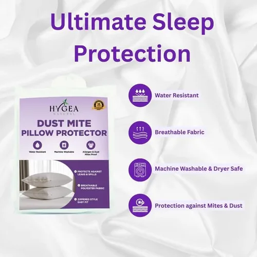 Vista 7 de Hygea Protectores de almohada contra los ácaros y alérgenos, tamaño King, juego de 2 - Fundas para almohada - Fundas con cremallera