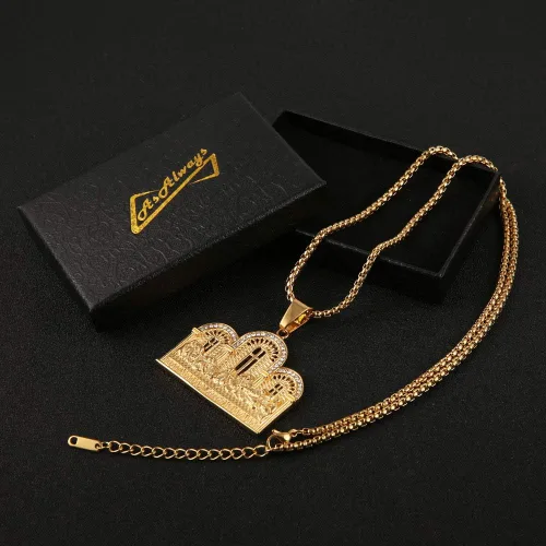 Vista 7 de AsAlways Collar con colgante de circonita cúbica de acero inoxidable chapado en oro con sus discípulos para hombre, joyería hip hop, Metal, Circonia