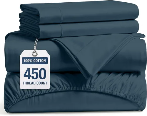 Vista 28 de LANE LINEN Sábanas de cama individual – 450TC algodón peinado de fibra larga de alta calidad, color blanco Soft & Breathable Twin Sheet &
