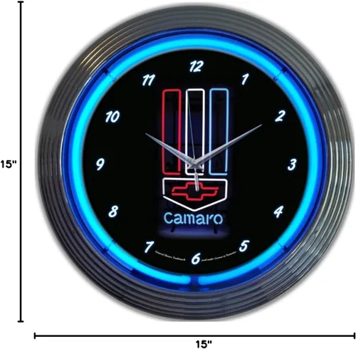 Vista 2 de GM Camaro - Reloj de neón rojo, blanco y azul
