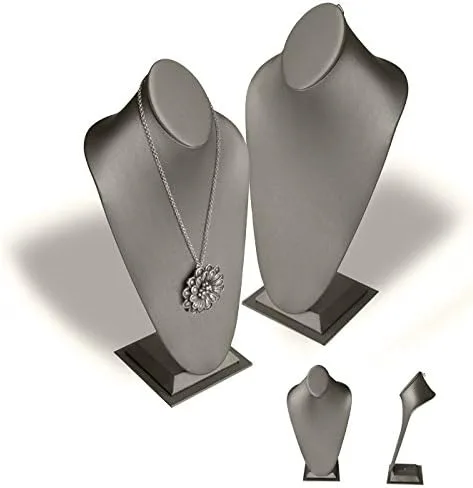 Vista 2 de Soporte de exhibición de collar de joyería alta de cuero sintético gris acero - 14.5" de alto