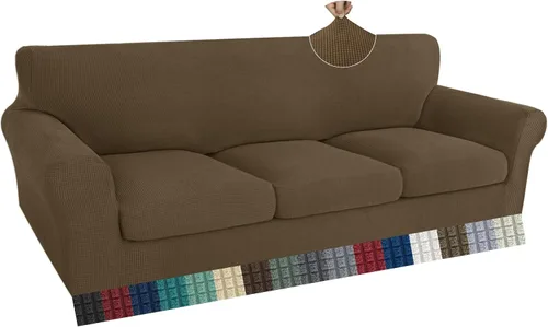 Vista 60 de ZNSAYOTX 2 fundas para sillas con brazos para sala de estar, súper suave, con funda de cojín de asiento, gruesa, duradera, mezcla de elastano, alta
