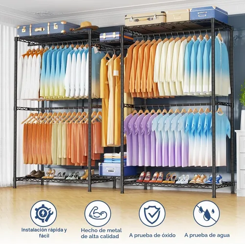 Vista 6 de Ulif E12 Max - Perchero independiente resistente con estantes, sistema de almacenamiento de ropa de metal para colgar ropa, 83 pulgadas de ancho x