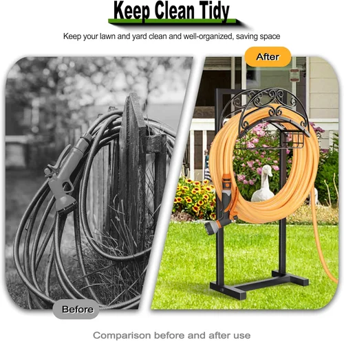 Vista 6 de Gayuteay Soporte para manguera de jardín - Soporte para manguera de agua mejorado con cesta de almacenamiento, capacidad para 151 pies, soporte