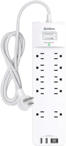 Vista 9 de Addtam - Regleta de alimentación con 10 tomas y 4 puertos USB (2 USB C), 2700J, 6 pies Extension Cord with Multiple Outlets, Surge Protector Power