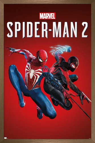Vista 14 de Trends International Marvel's Spider-Man 2 - Póster de pared de arte con llave, 22.4 pulgadas de largo x 14.7 pulgadas, versión enmarcada de madera