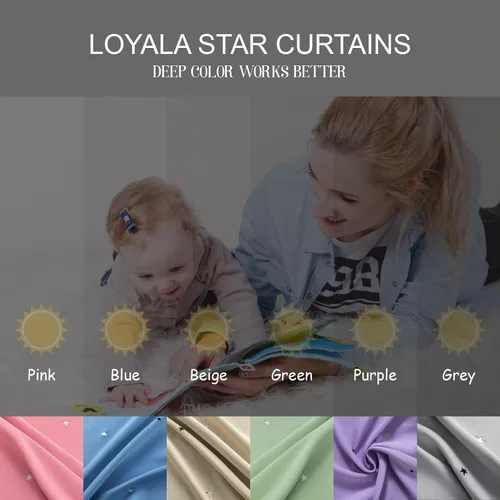 Vista 8 de Loyala Cortinas opacas de doble capa con diseño de estrellas para dormitorio de niños, bonitas, 63 pulgadas de largo, juego de 2 paneles, beige, 42
