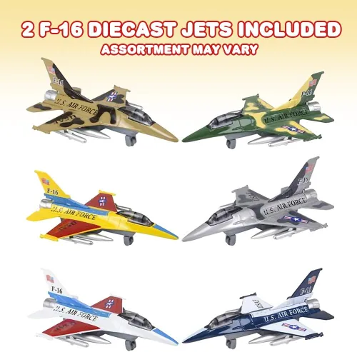 Vista 2 de ArtCreativity Jets F-16 fundidos a presión con mecanismo de retroceso, juego de 2, 7.5 pulgadas de metal fundido a presión para niños, decoraciones