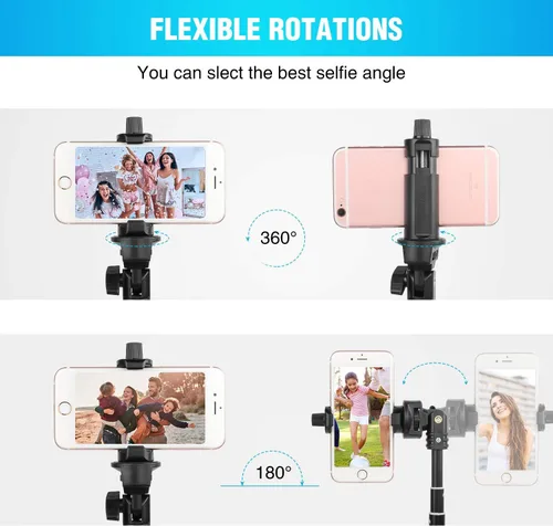 Vista 4 de Yesker Trípode para selfie stick para iPhone Android de 52 pulgadas extensible para teléfono con control remoto Selfie Stick Equipo de grabación