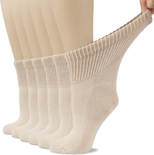 Vista 36 de Hugh Ugoli Calcetines tobilleros de algodón para mujer para diabéticos, anchos, sueltos, elásticos, puntera sin costuras, semiacolchado superior sin