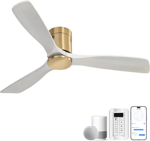Vista 12 de CACI Mall Ventiladores de techo inteligentes de madera de 52 pulgadas con luces y control remoto, 3 cuchillas, perfil bajo, moderno, compatible