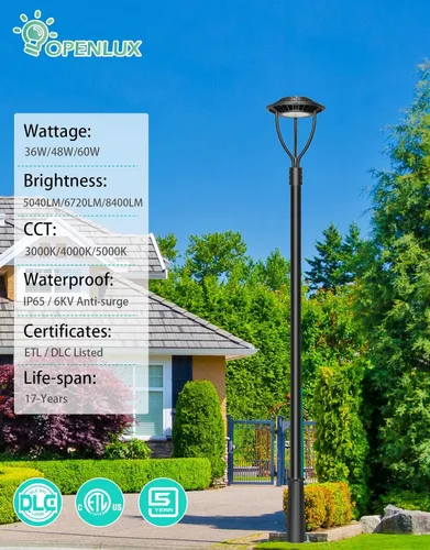 Vista 2 de Luz LED para poste superior, ETL DLC, 60 W, 48 W, 36 W, ajustable, 3CCT, luces de poste ajustables para exteriores con fotocélula IP65, impermeable