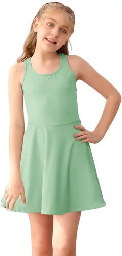 Vista 15 de Haloumoning Vestido de tenis sin mangas para niñas, vestido atlético de Negro