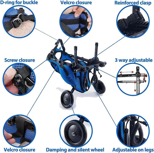 Vista 5 de Silla de ruedas para perros para patas traseras, silla de ruedas ligera y ajustable, carrito de apoyo completo para patas traseras, inconvenientes
