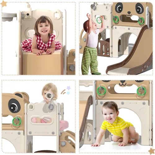 Vista 4 de Nyeekoy - Juego de tobogán y escalador 9 en 1 para niños pequeños, para interiores y exteriores, con aro de baloncesto, telescópico y espacio