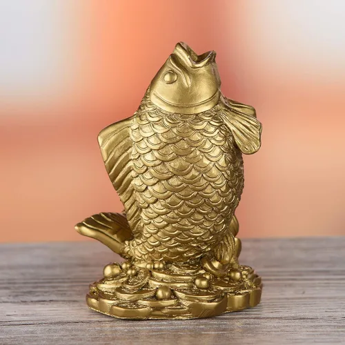 Vista 3 de BRASSTAR Resina Feng Shui Pescado Estatua Riqueza Carpa Tesoro Buena fortuna Afortunada Auspiciosa Casa Oficina Decoración Colección Regalo TQZDPT64