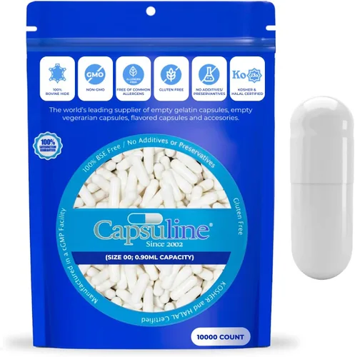 Vista 7 de Capsuline Tamaño 00 – Cápsulas de gelatina vacías transparentes – Cápsulas vacías de gel – Relleno de cápsula de píldora bovina pura – Cápsulas