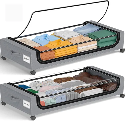 Vista 12 de GoMaihe Almacenamiento Debajo de la Cama con Ruedas: Contenedores de Almacenamiento XXL Debajo de la Cama con Tapas - Contenedores Rodantes