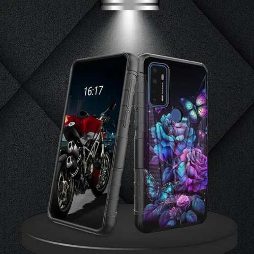 Vista 101 de Funda para AT&T Maestro Max 2021/Cricket Ovation 2 con protector de pantalla de vidrio templado, funda resistente con función atril integrada