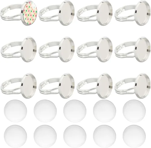 Vista 10 de SUNNYCLUE 1 caja de 62 anillos de dedo de botón, 2 componentes ajustables con 30 ajustes de cabujón de botón a presión, 30 piezas de bandeja