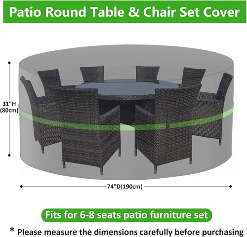 Vista 2 de Funda redonda para mesa de exterior de 74 pulgadas, funda impermeable para muebles de patio, resistente 420D, juego de fundas para mesa de comedor