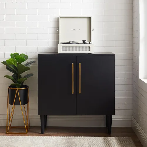 Vista 2 de Crosley Furniture Everett Accent - Armario de almacenamiento, soporte para tocadiscos, soporte para discos de vinilo, negro mate