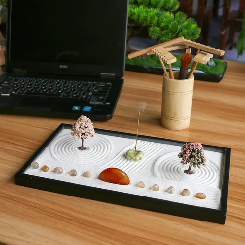 Vista 2 de Accesorios de herramientas de rastrillo de jardín Zen, juego de herramientas de rastrillo de bambú zen de arena japonesa, regalos de relajación