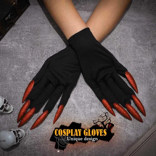 Vista 5 de Asooll Guantes de moda con uñas, guantes de fiesta, garras de gato, guante de lobo de Halloween, disfraz de fantasma para mujeres y niñas