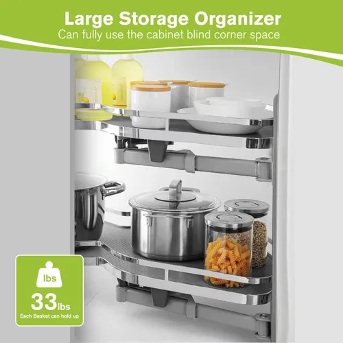 Vista 4 de Organizador extraíble de armario de esquina ciega, organizador de gabinete extraíble de cierre suave de 26 pulgadas, gabinete de esquina Lazy Susan