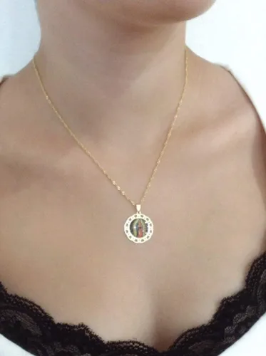 Vista 4 de SIFRIMANIA Cadena de medalla religiosa católica chapada en oro para niños y mujeres