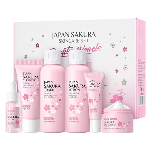 Vista 14 de LAIKOU Juego de Cuidado de la Piel JAPAN SAKURA - Juego de regalo de belleza para el cuidado de la piel con suero, crema para ojos, crema facial