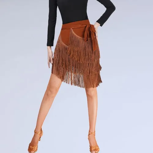 Vista 4 de Faldas de baile para mujer, vestido de baile latino, falda de baile tango, falda de borla, falda de práctica de baile, bufanda de cadera