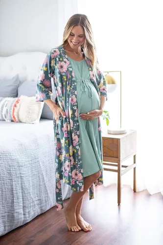 Vista 3 de 3 en 1 maternidad parto lactancia hospital vestido de maternidad y bata haciendo juego