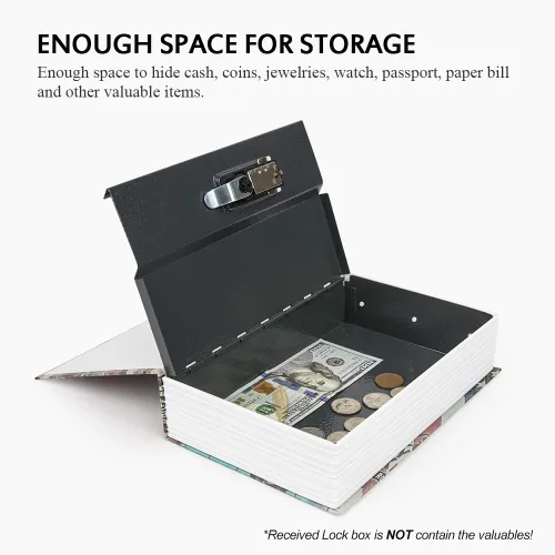 Vista 2 de KYODOLED - Caja fuerte con forma de libro, con cerradura de combinación, caja portátil de seguridad secreta, para ocultar dinero, metálica