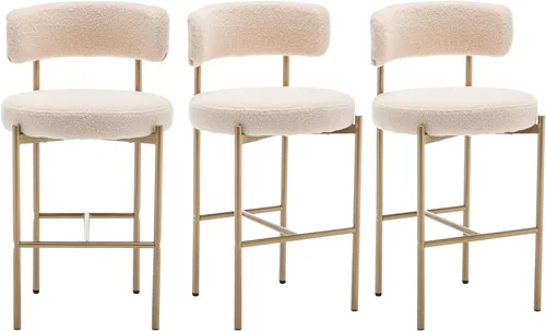 Vista 7 de Cinxzar Taburetes de Bar Boucle Juego de 2, Taburetes de Bar de Altura de Mostrador Beige con Respaldos, Taburetes Modernos para Isla de Cocina