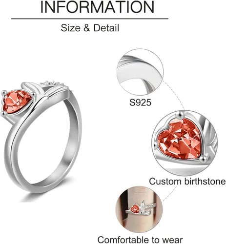 Vista 3 de SHUSUKUE Personalized Heart Birthstone Ring 925 Sterling Silver Engraved Ring with Birthstone Name Meaningful Engagement Name Ring Mothers Day