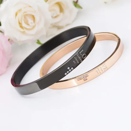 Vista 2 de Wolentty Pulseras a juego para él y para ella, de acero inoxidable, para parejas, regalos para hombres y mujeres, Acero inoxidable, Circonita cúbica