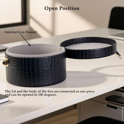 Vista 5 de Juego de 2 cajas decorativas de cuero grandes con tapa para estantes, mesa auxiliar, almacenamiento, control remoto, decoración moderna del hogar