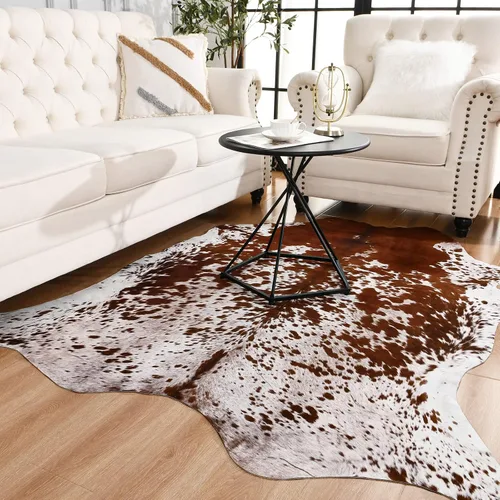 Vista 10 de Easycozy Alfombra de piel de vaca sintética con gran estampado de vaca, 3 x 4 pies, alfombra gruesa y elástica para dormitorio, sala de estar
