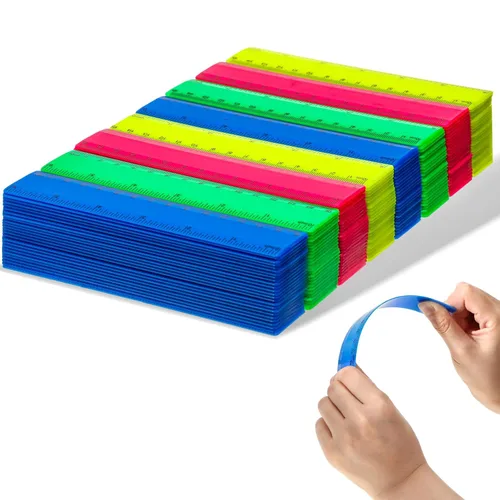 Vista 9 de Zonon 200 reglas rectas flexibles de plástico transparente a granel con pulgadas y centímetros, regalo para el primer día de escuela