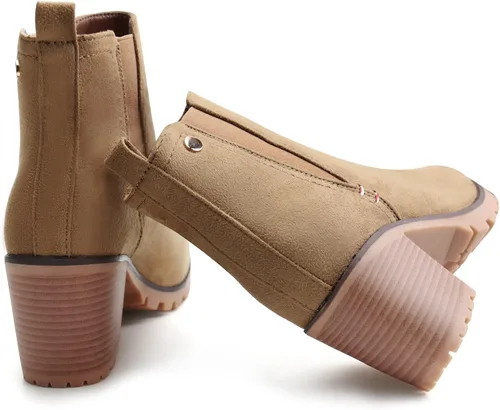 Vista 3 de JABASIC - Botines casuales de ante para mujer con tacón de bloque, botas de meter tipo Chelsea