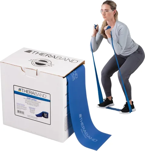 Vista 10 de THERABAND Banda de resistencia, rollo de 50 yardas, banda elástica de látex para ejercicio, estiramiento, terapia física, yoga, pilates