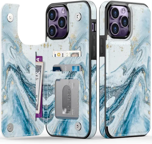 Vista 128 de LETO para iPhone 15 Pro Funda tipo cartera - Tapa tipo folio con patada - Diseños de moda - Tarjetero - Funda protectora para mujeres y niñas - 6.1