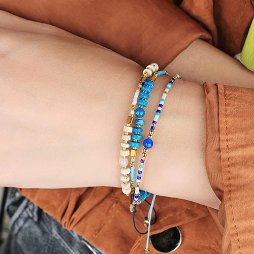 Vista 2 de Kelitch - Pulsera de cuentas de cristal de color bohemio, hecha a mano, joyas de la amistad para el verano