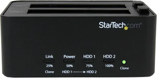 Vista 8 de StarTech.com Duplicadora y borrador de disco duro de doble bahía, clonador/copiadora externa independiente HDD/SSD, estación de acoplamiento USB 3.0