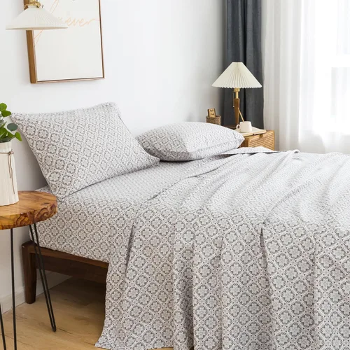 Vista 3 de KACEMOO Juego de sábanas Queen de 4 piezas con estampado floral beige, juego de sábanas bohemias de microfibra con bolsillo profundo, lujosas Beige