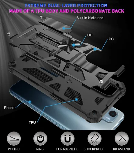 Vista 6 de Funda para Oneplus Nord N200 5G 2021, grado militar, cubierta probada contra caídas, soporte integrado compatible con soporte magnético