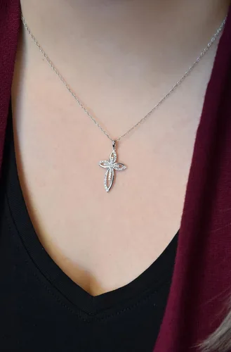 Vista 2 de Boston Bay Diamonds Sterling Silver Religious Cross Diamond 18" Necklace